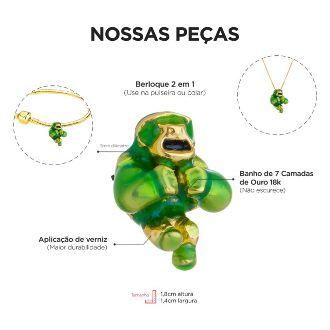 Berloque Hulk Separador Banhado a Ouro 18k