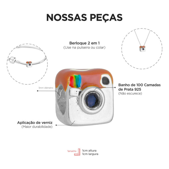 Berloque Instagram Separador Banhado a Prata 925