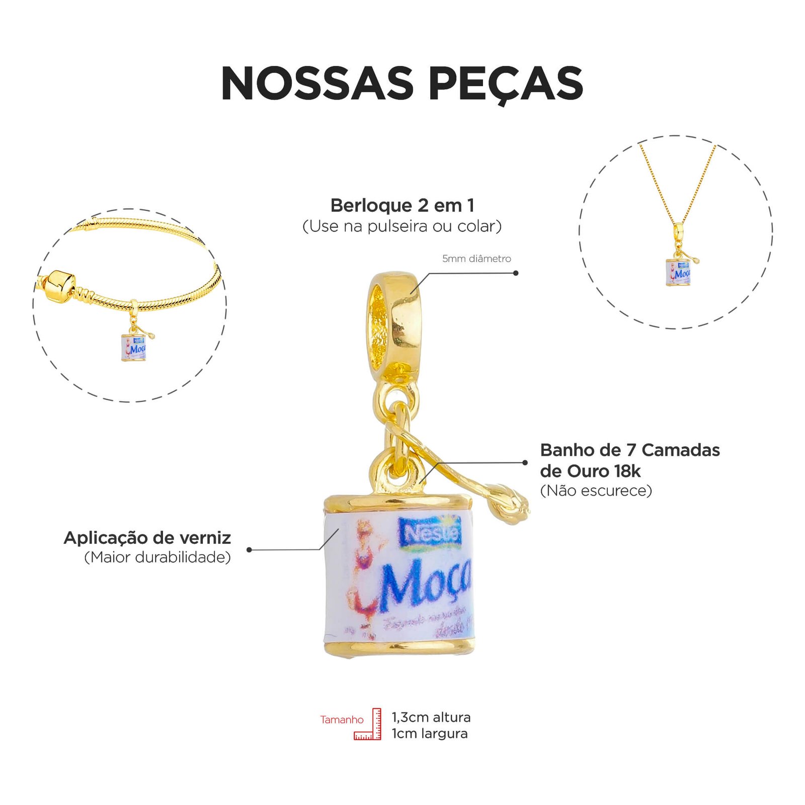 Berloque Leite Moça Banhado a Ouro 18k