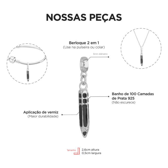 Berloque Lápis Banhado a Prata 925