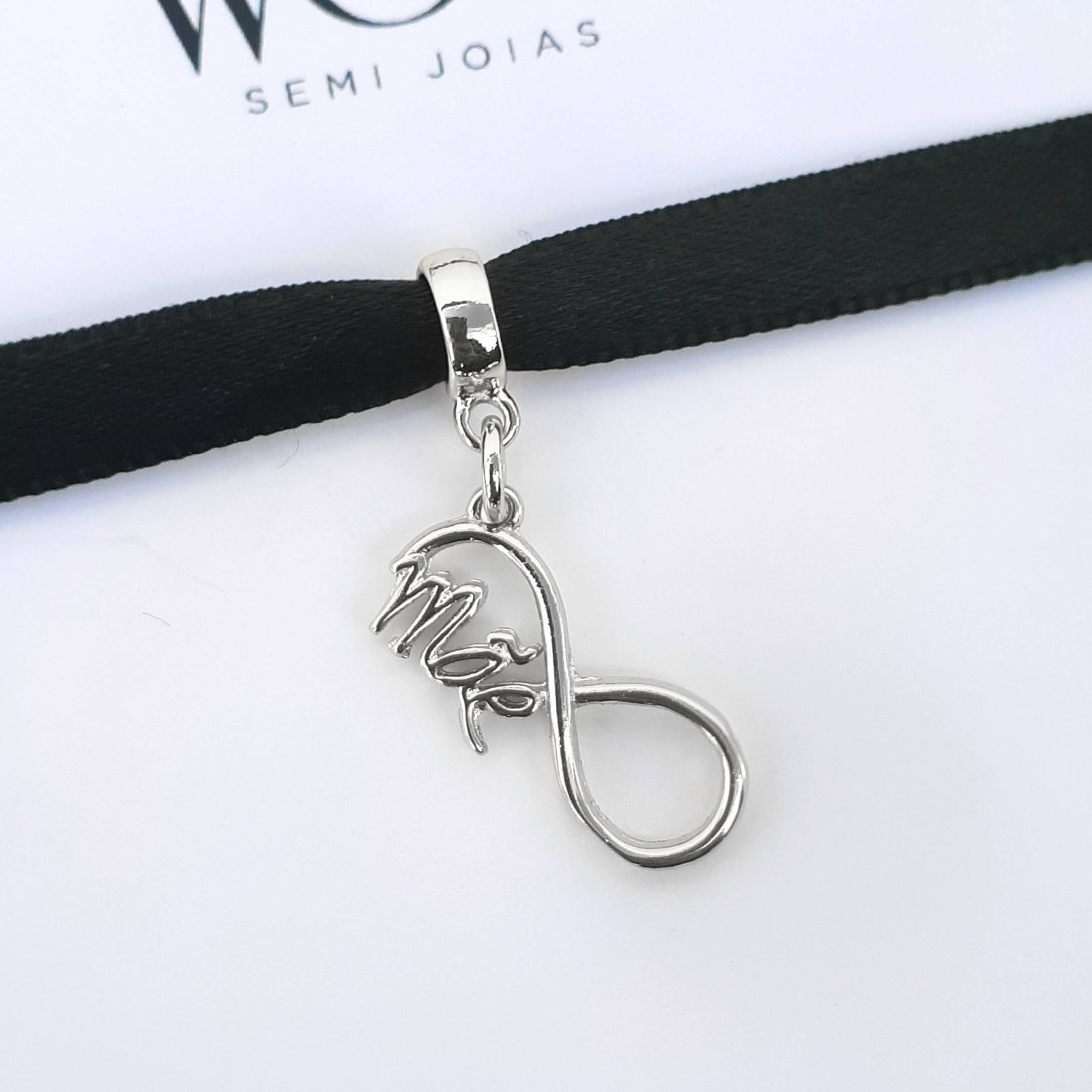 Berloque Símbolo Infinito Mãe Banhado a Prata 925