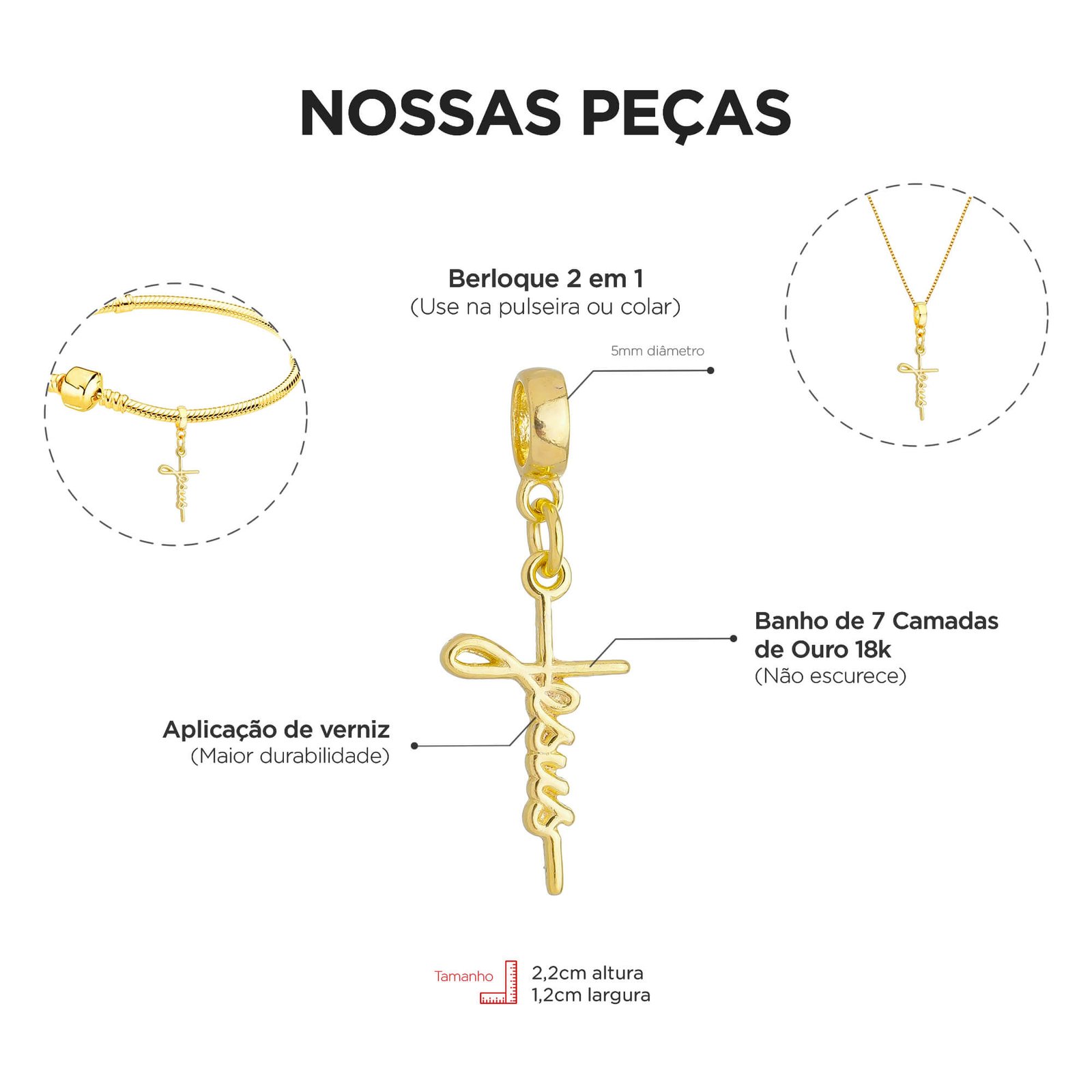 Berloque Jesus Cristo Cruz Banhado a Ouro 18k