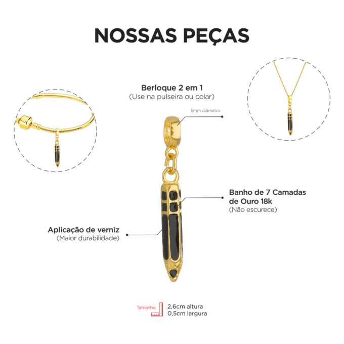 Berloque Lápis Banhado a Ouro 18k