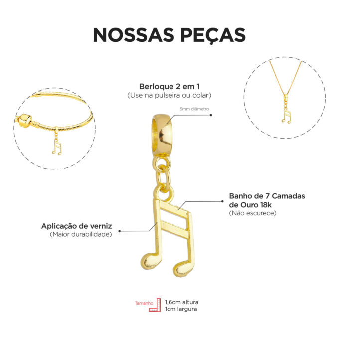 Berloque Nota Musical Banhado a Ouro 18k