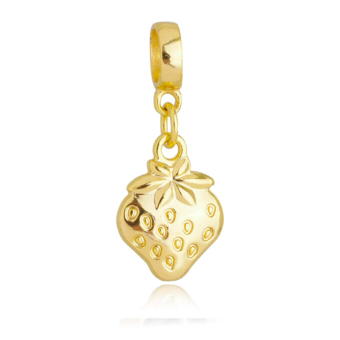 Berloque Morango Fruta Banhado a Ouro 18k