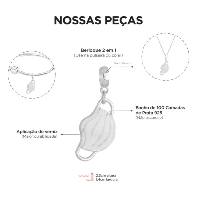 Berloque Máscara Enfermeira Banhado a Prata 925