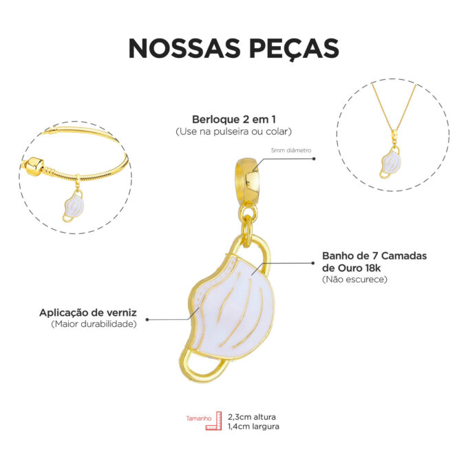 Berloque Máscara Enfermeira Banhado a Ouro 18k