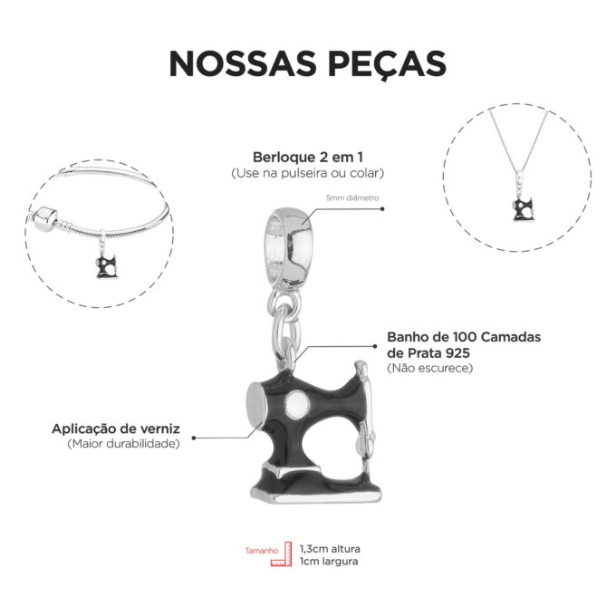 Berloque Máquina de Costura Banhado a Prata 925