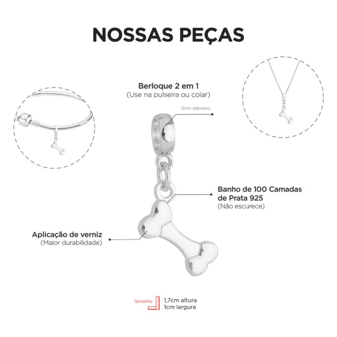Berloque Osso de Cachorro Banhado a Prata 925
