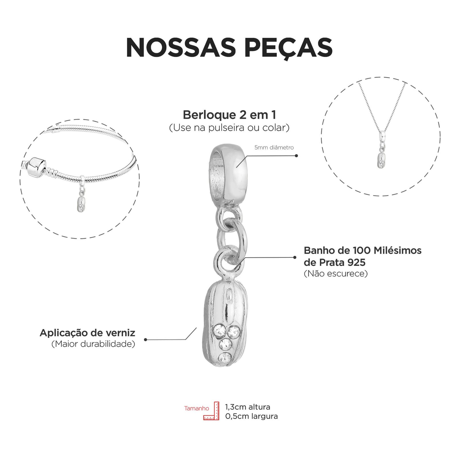 Berloque Mouse Banhado a Prata 925