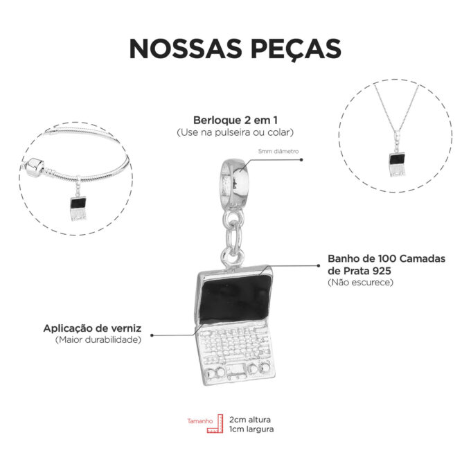 Berloque Notebook Banhado a Prata 925
