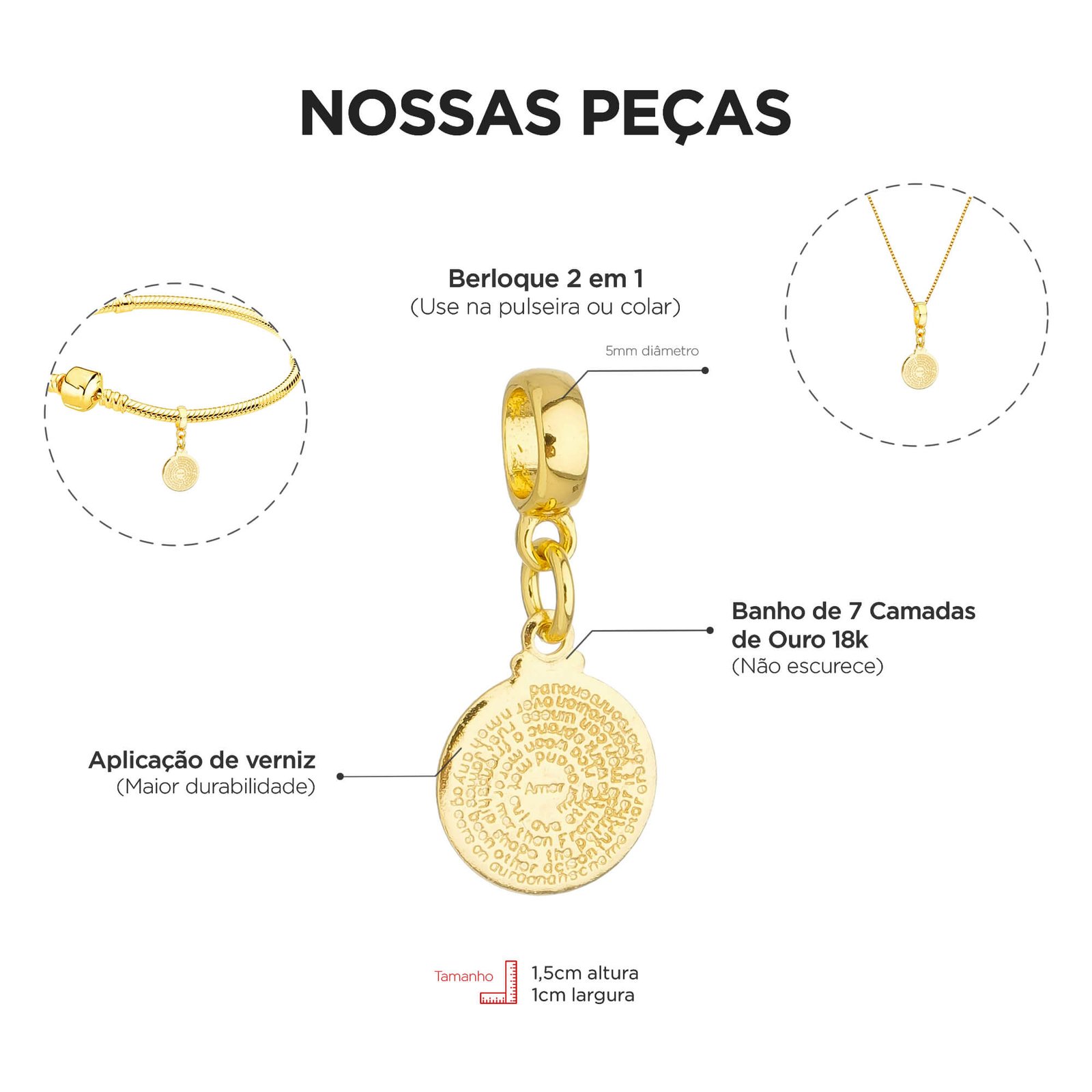 Berloque Oração Pai Nosso Banhado a Ouro 18k