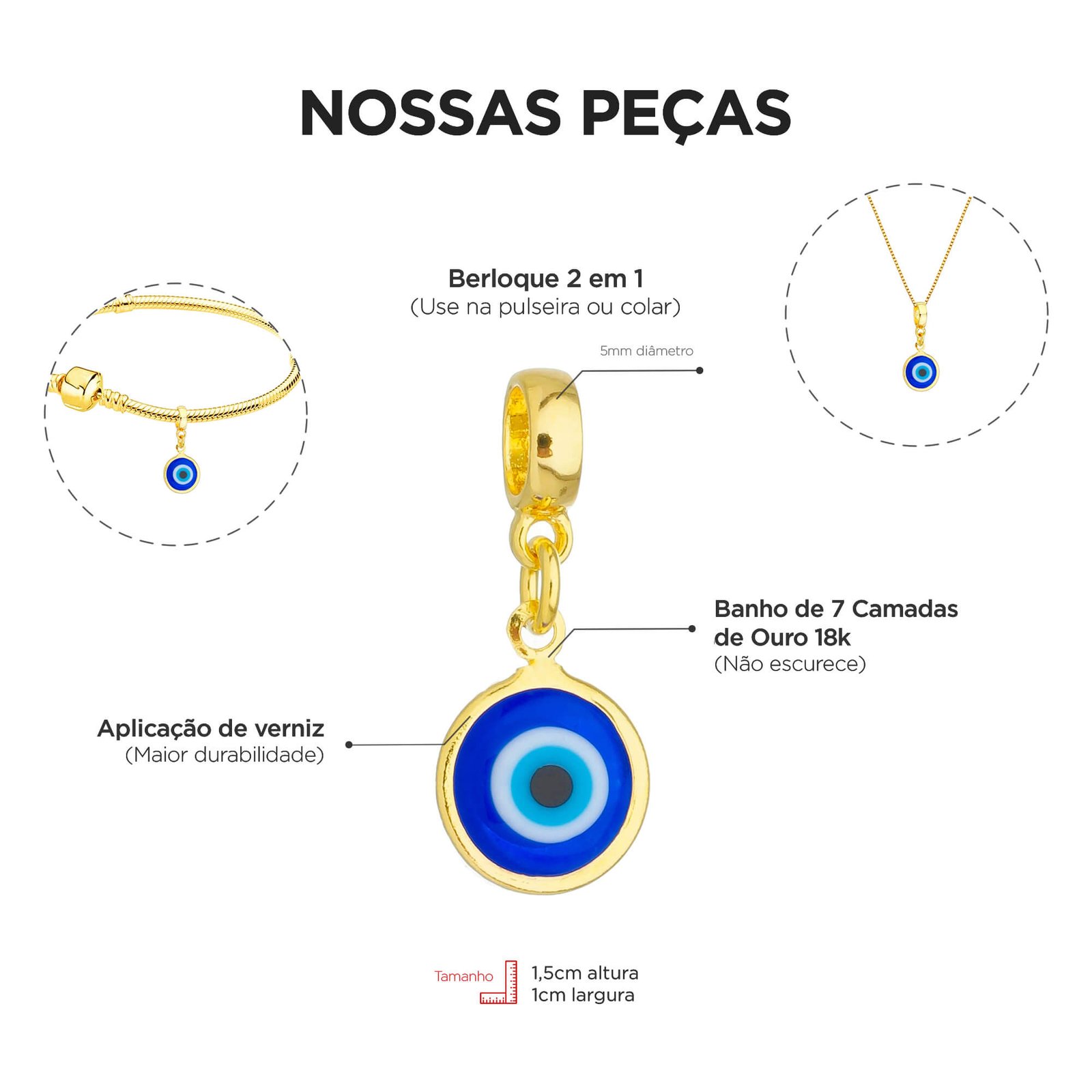 Berloque Olho Grego Banhado a Ouro 18k