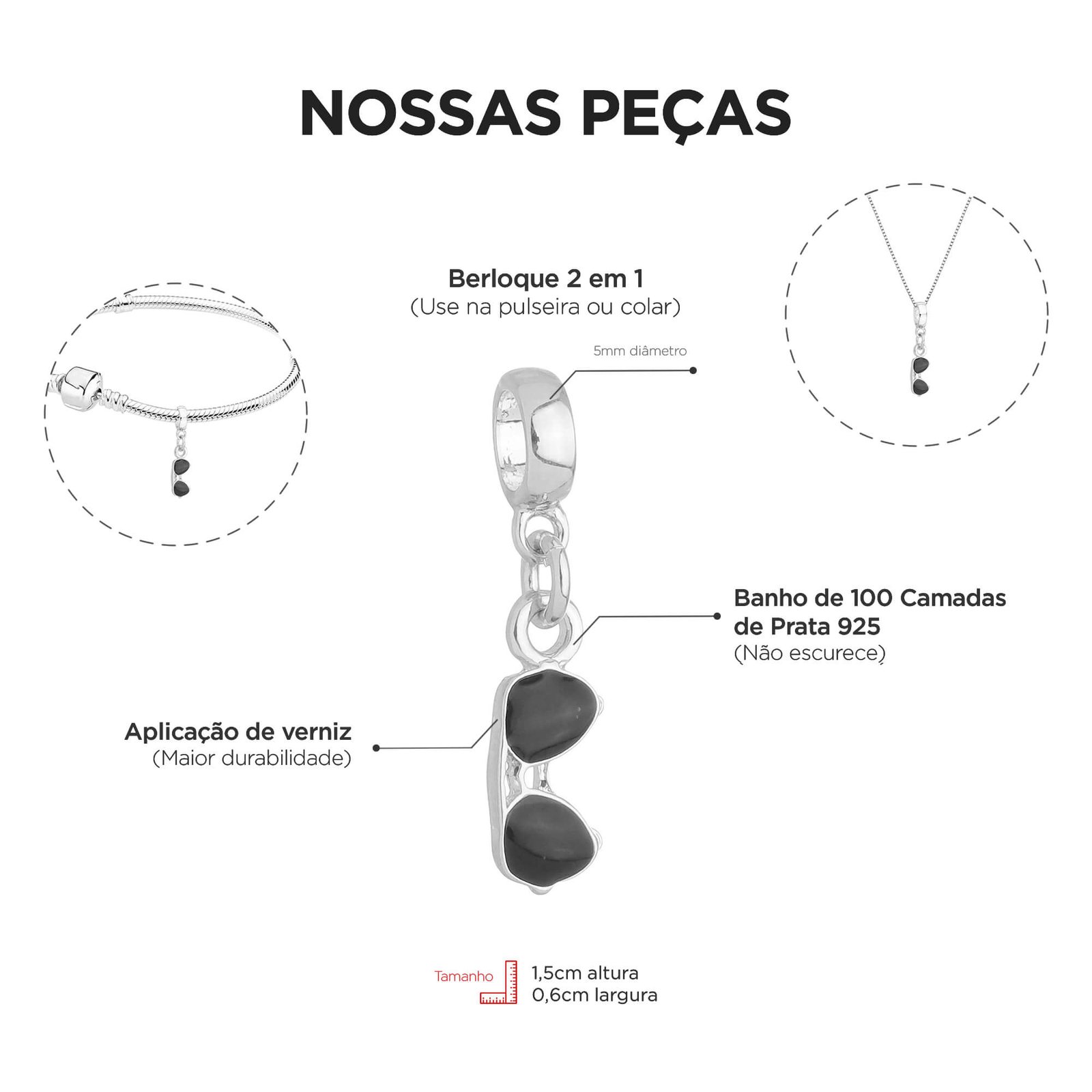 Berloque Óculos de Sol Banhado a Prata 925