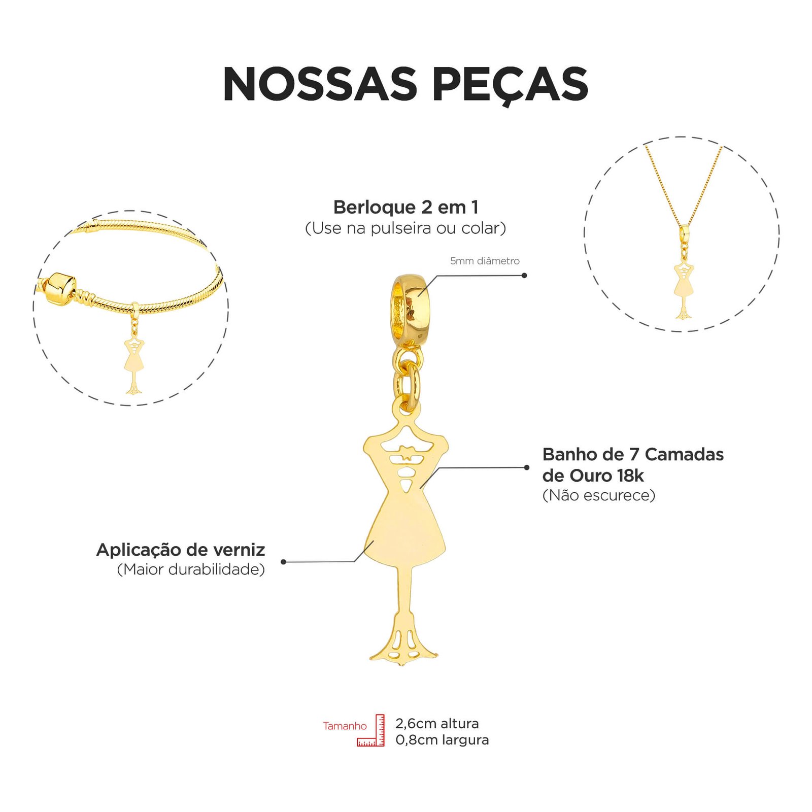 Berloque Manequim Banhado a Ouro 18k