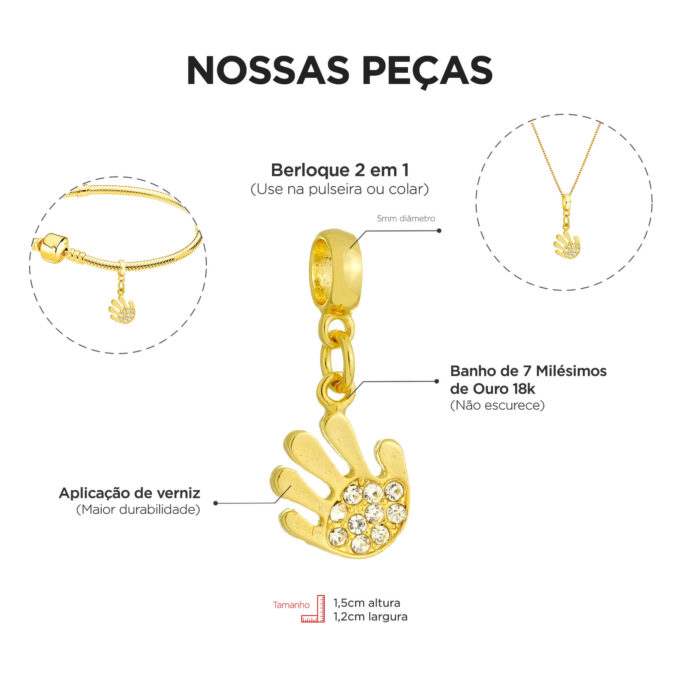 Berloque Mão Manicure Banhado a Ouro 18k