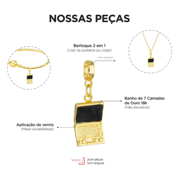 Berloque Notebook Banhado a Ouro 18k