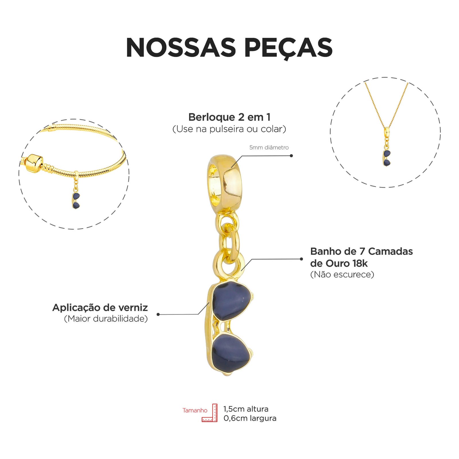 Berloque Óculos de Sol Banhado a Ouro 18k