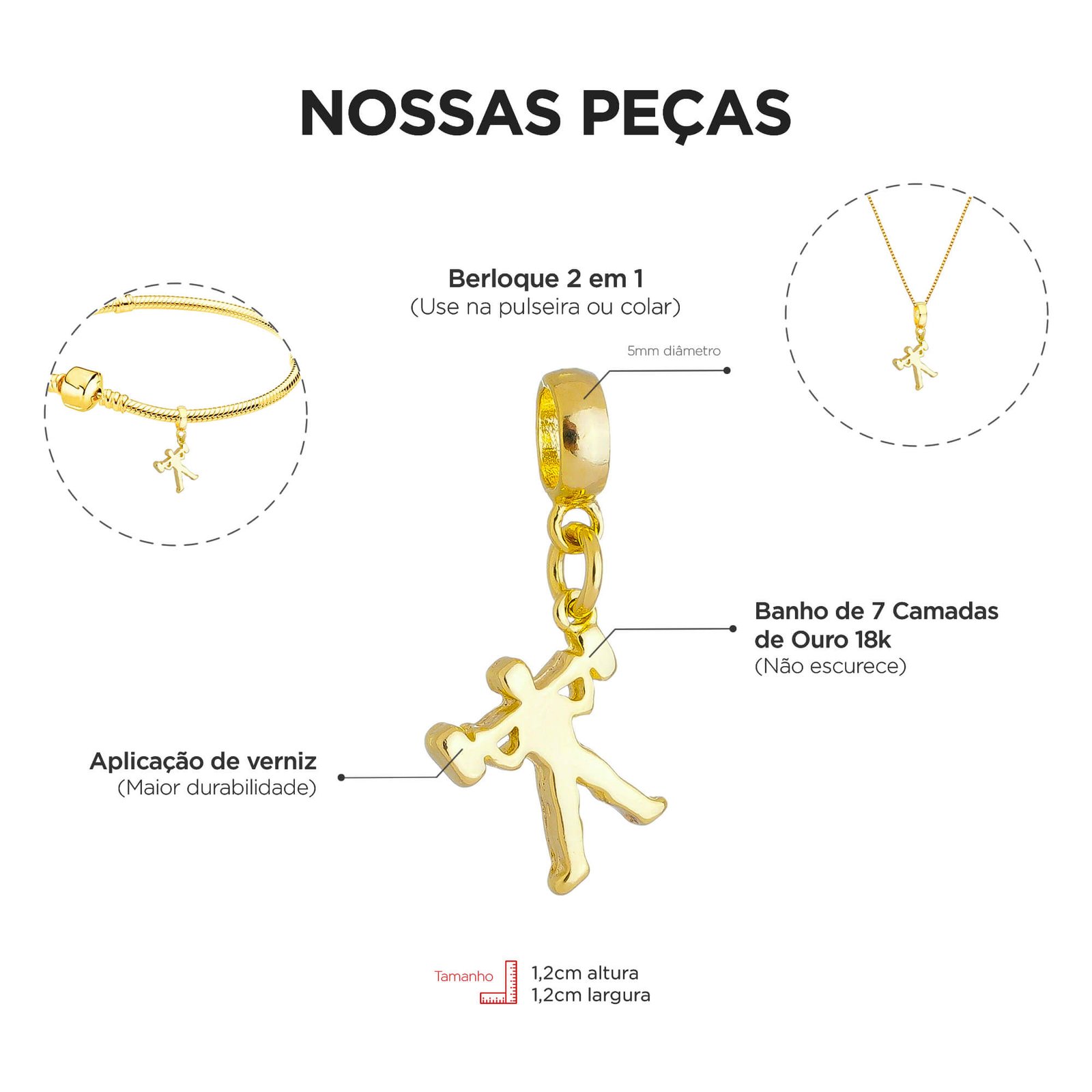 Berloque Mulher Academia Banhado a Ouro 18k