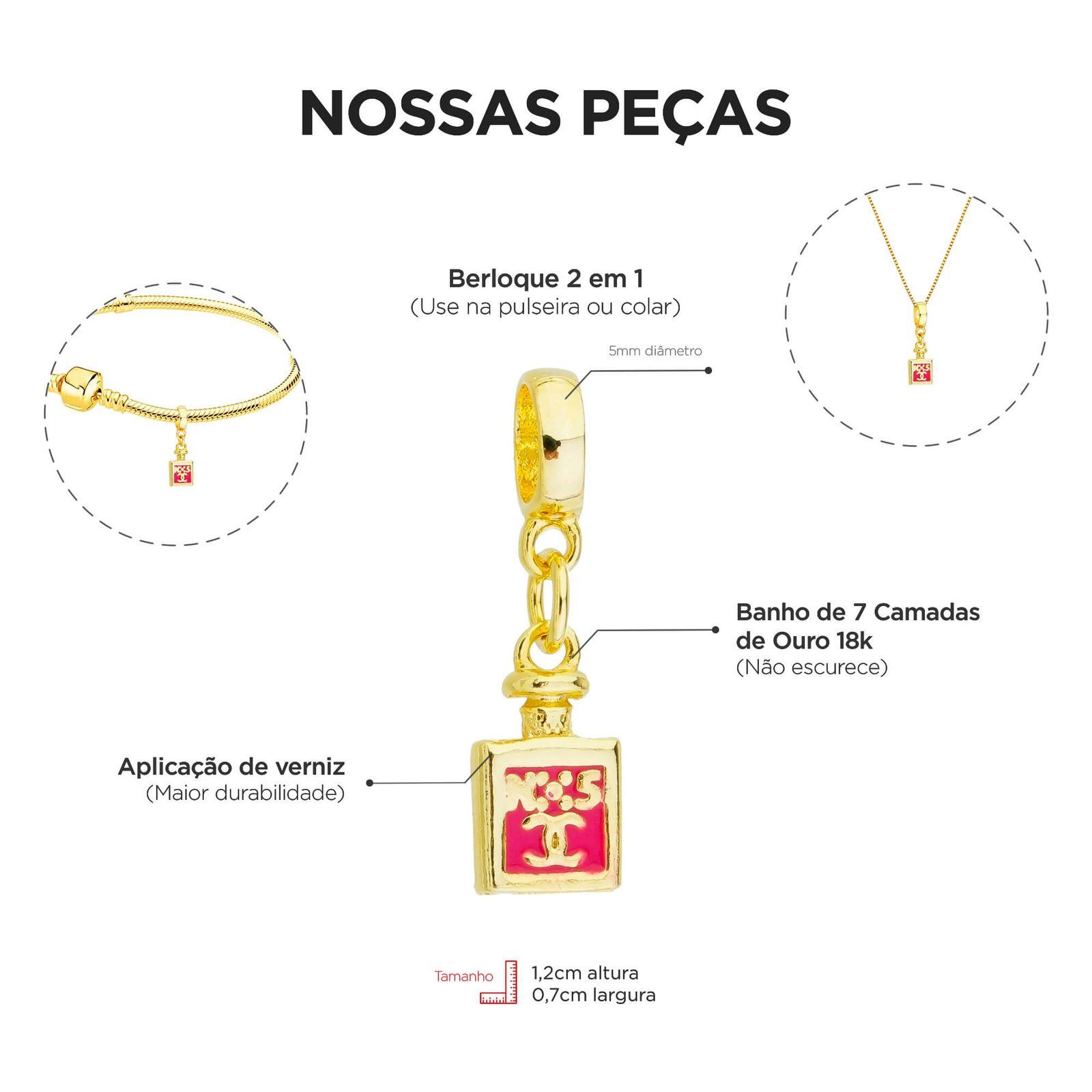 Berloque Perfume Banhado a Ouro 18k