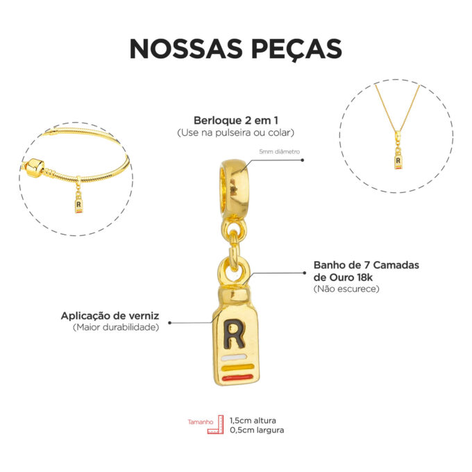 Berloque Remédio de Médica Banhado a Ouro 18k