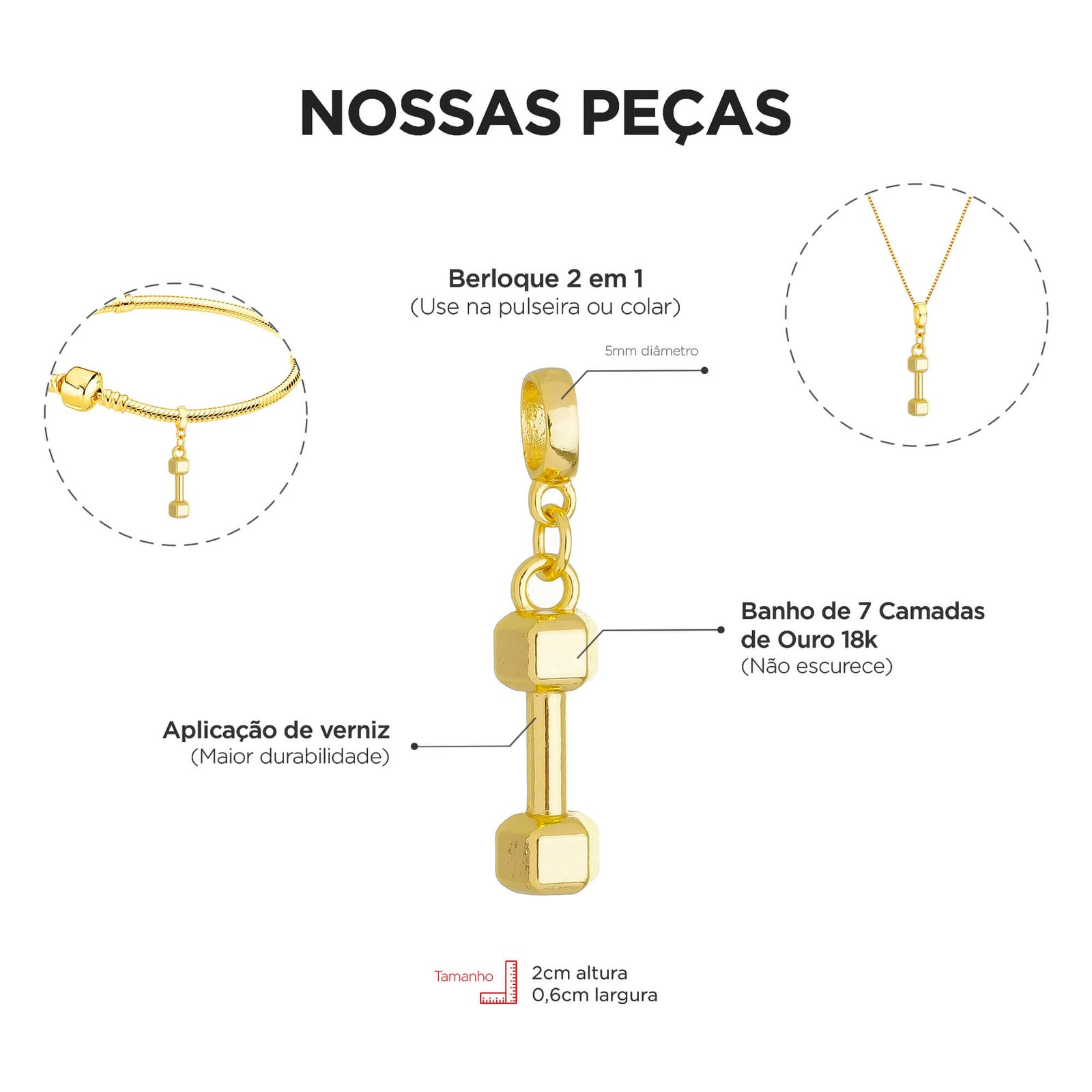 Berloque Peso Academia Banhado a Ouro 18k