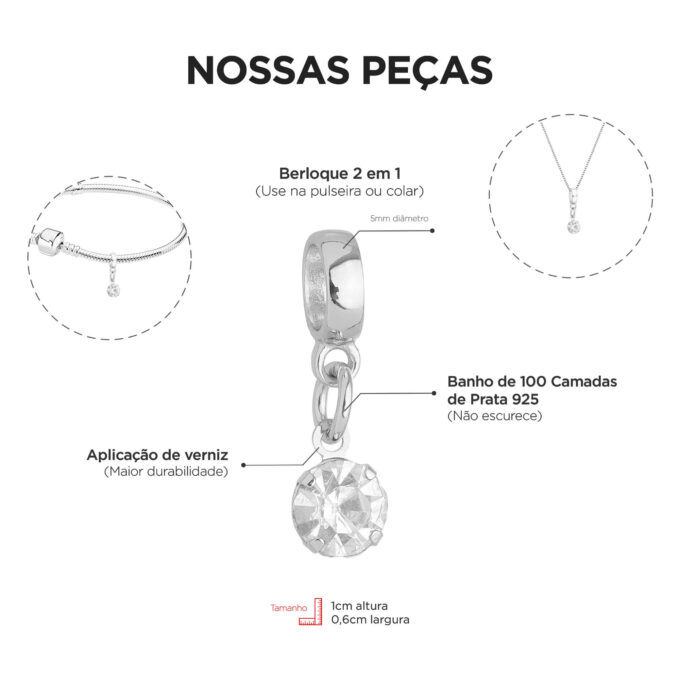Berloque Ponto de Luz Banhado a Prata 925