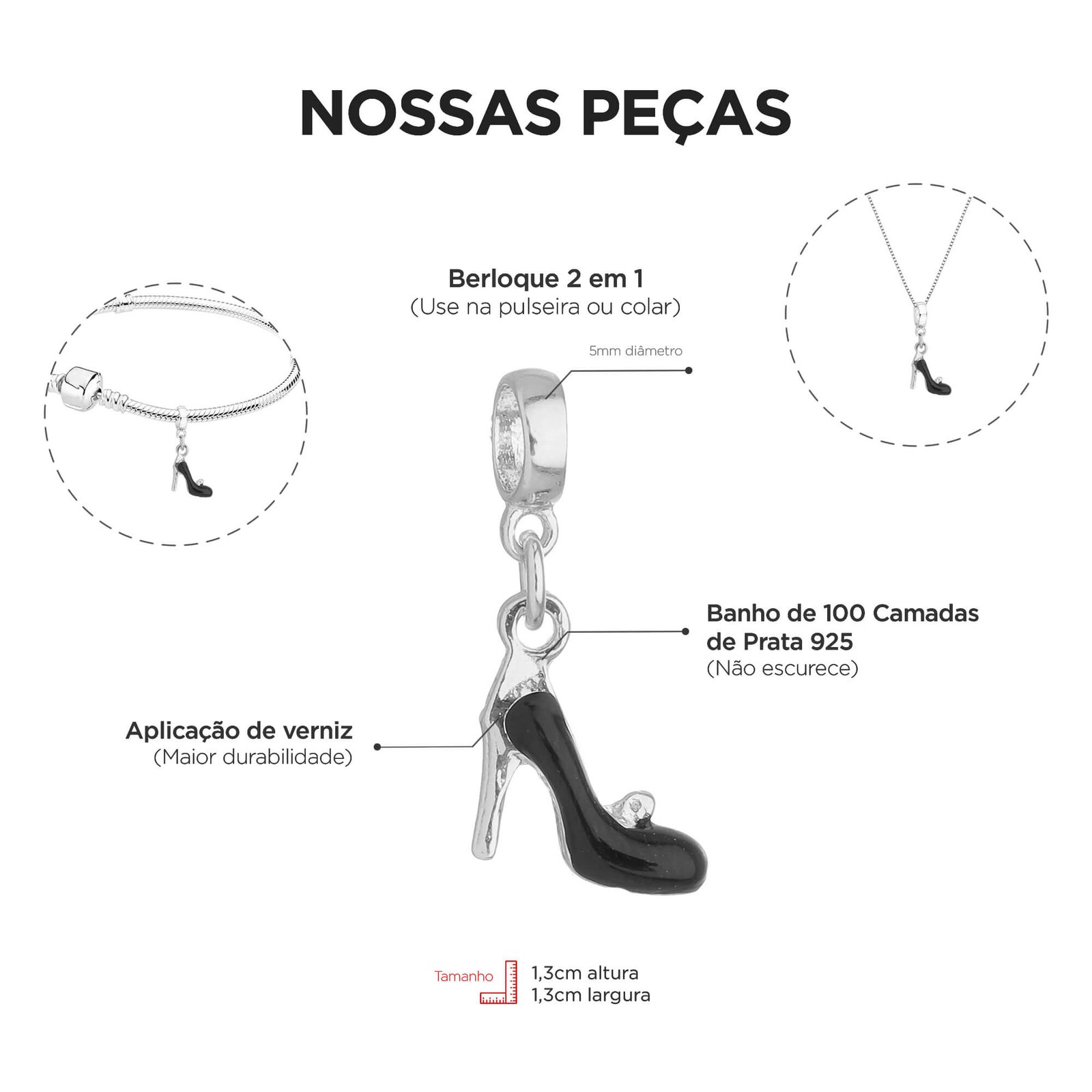 Berloque Sapato de Mulher Banhado a Prata 925