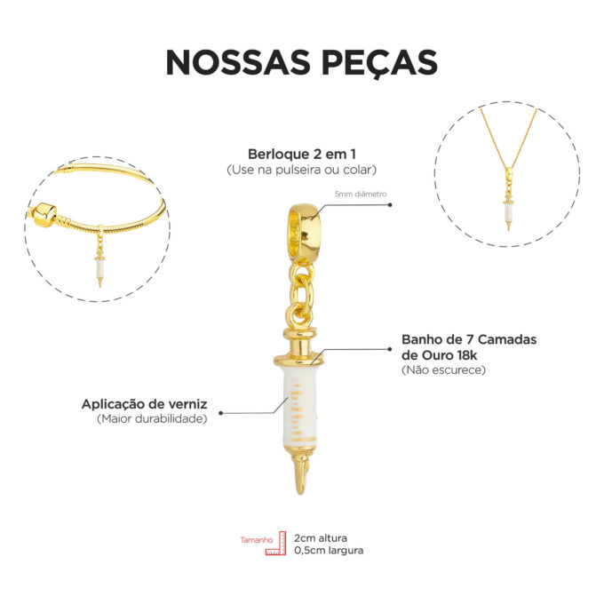 Berloque Seringa Banhado a Ouro 18k