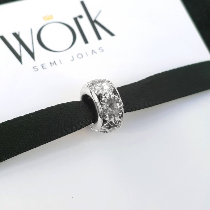 Berloque Separador Strass Cristal Banhado a Prata 925