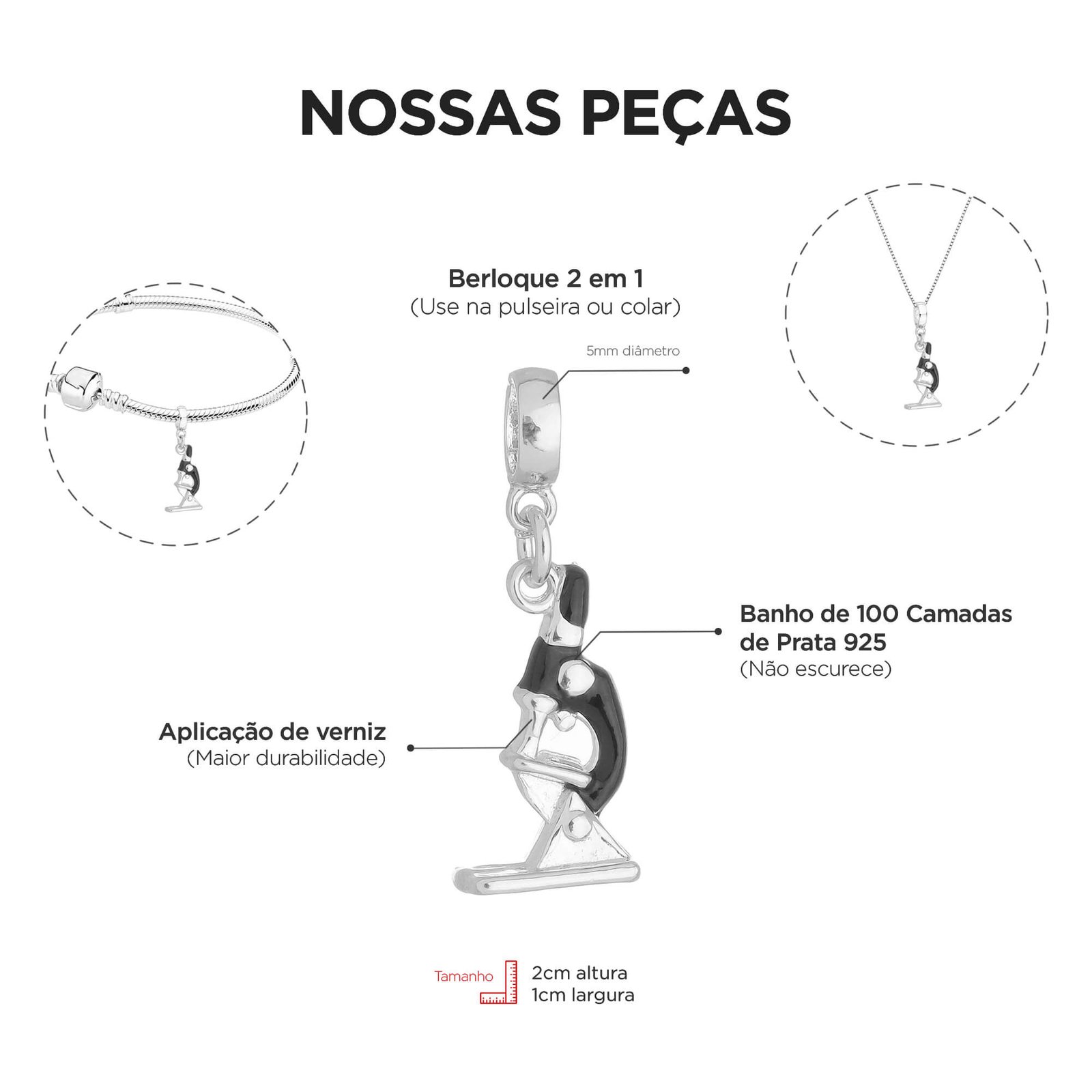 Berloque Microscópio Profissão Biomedicina Banhado a Prata 925