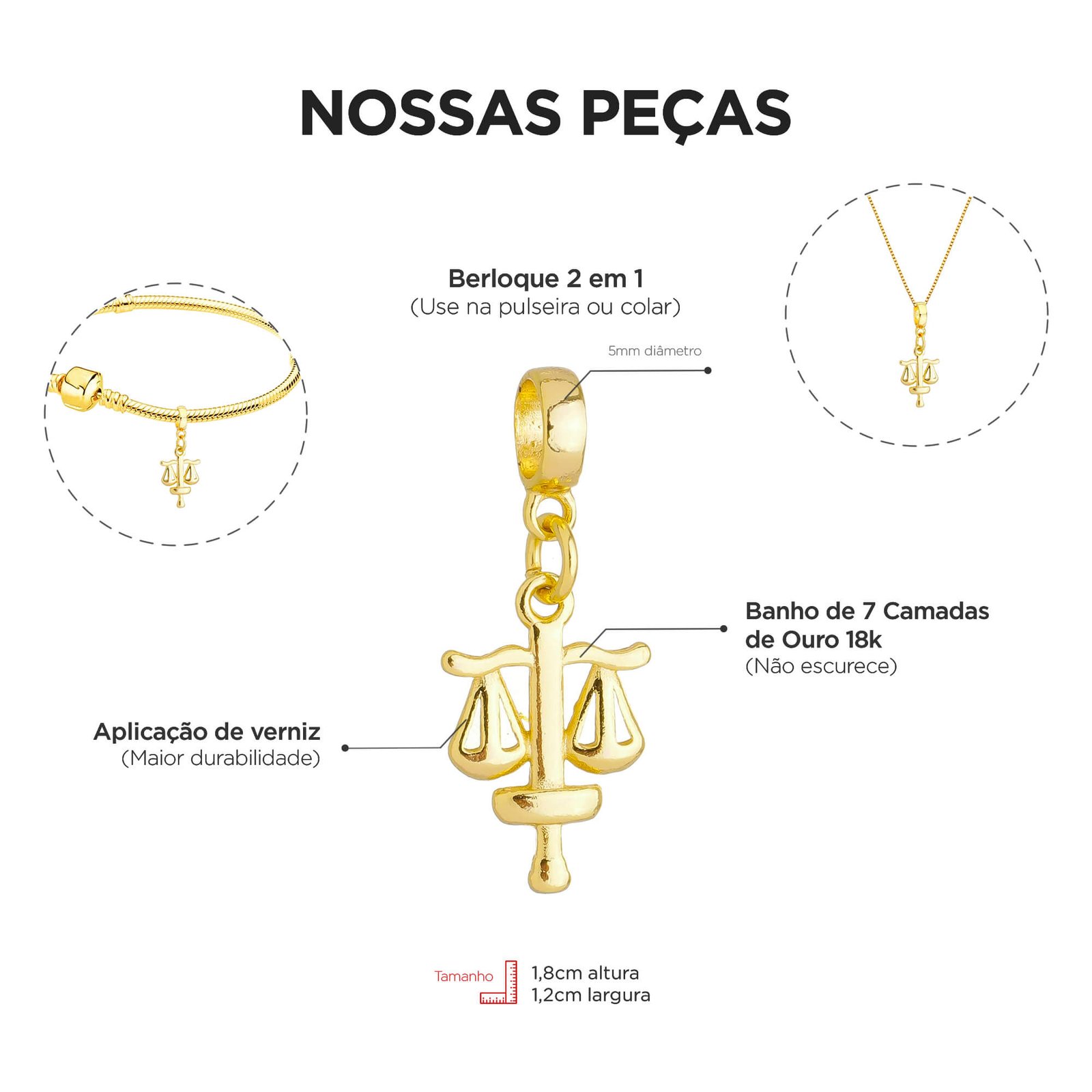 Berloque Profissão Direito Banhado a Ouro 18k