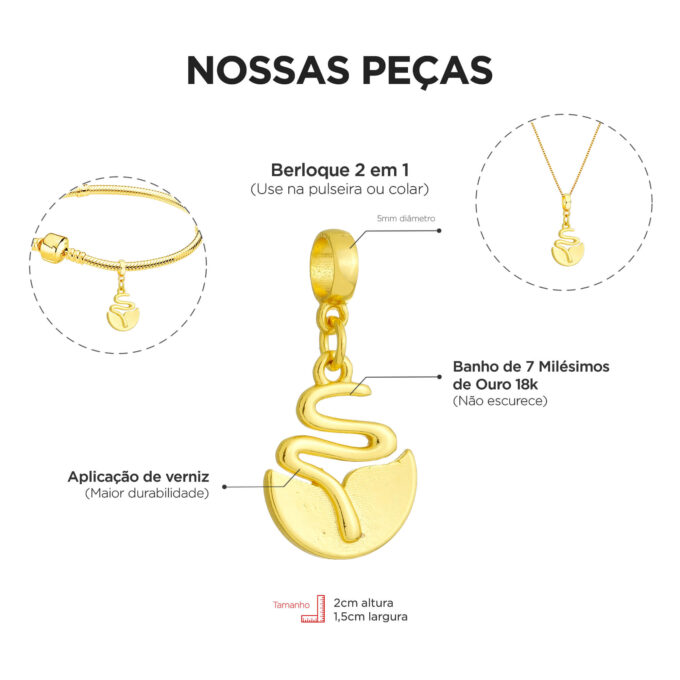 Berloque Profissão Biologia Banhado a Ouro 18k