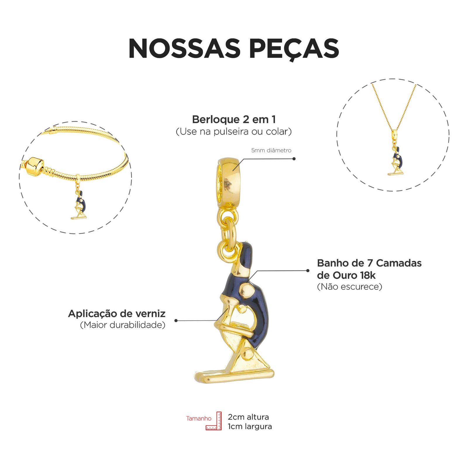 Berloque Microscópio Profissão Biomedicina Banhado a Ouro 18k