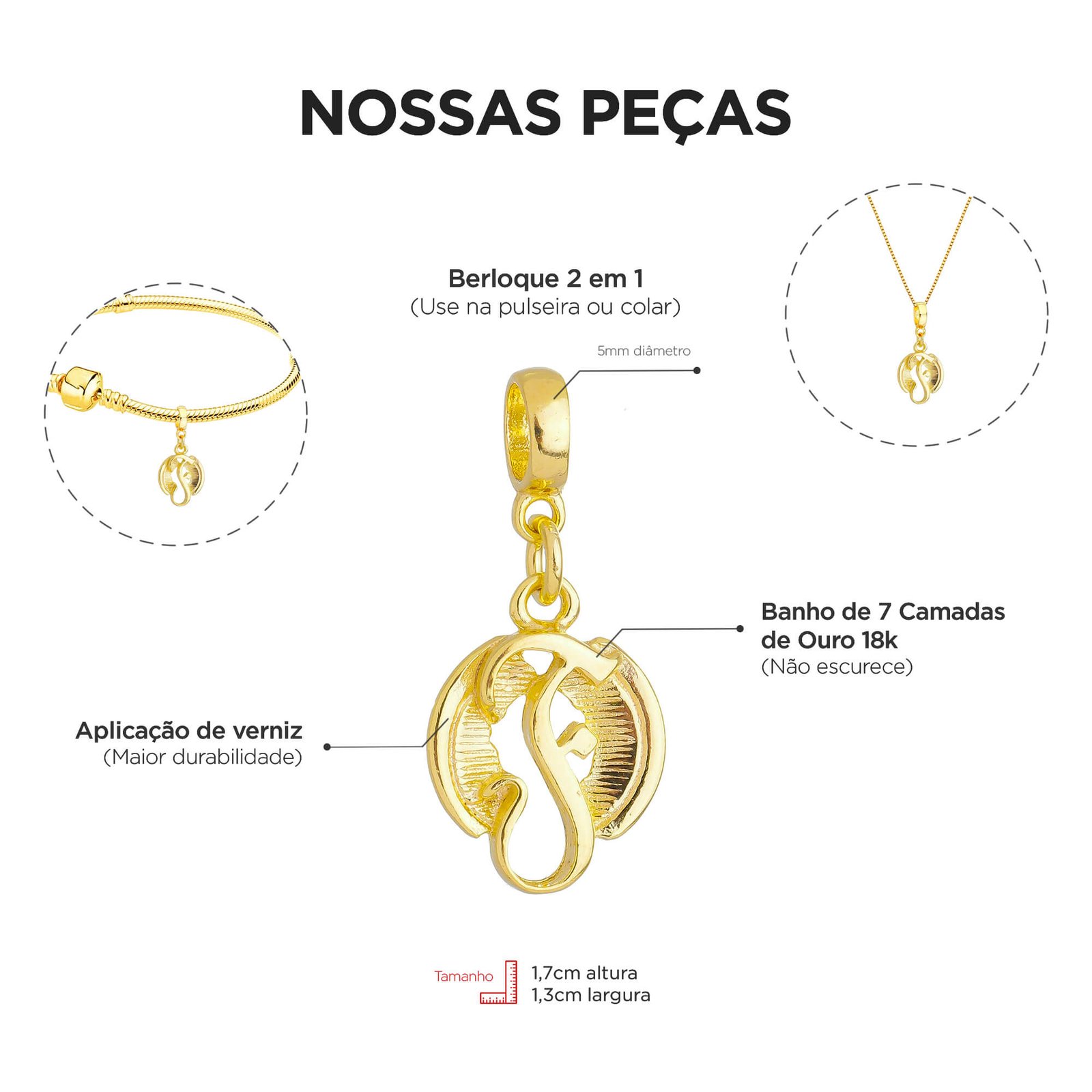 Berloque Profissão Fonoaudiologia Banhado a Ouro 18k