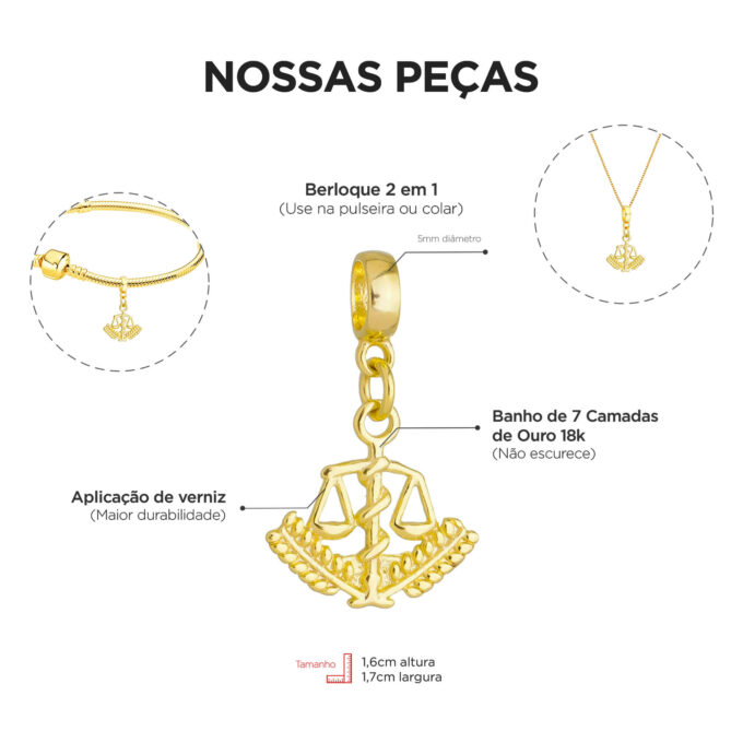 Berloque Profissão Nutrição Banhado a Ouro 18k