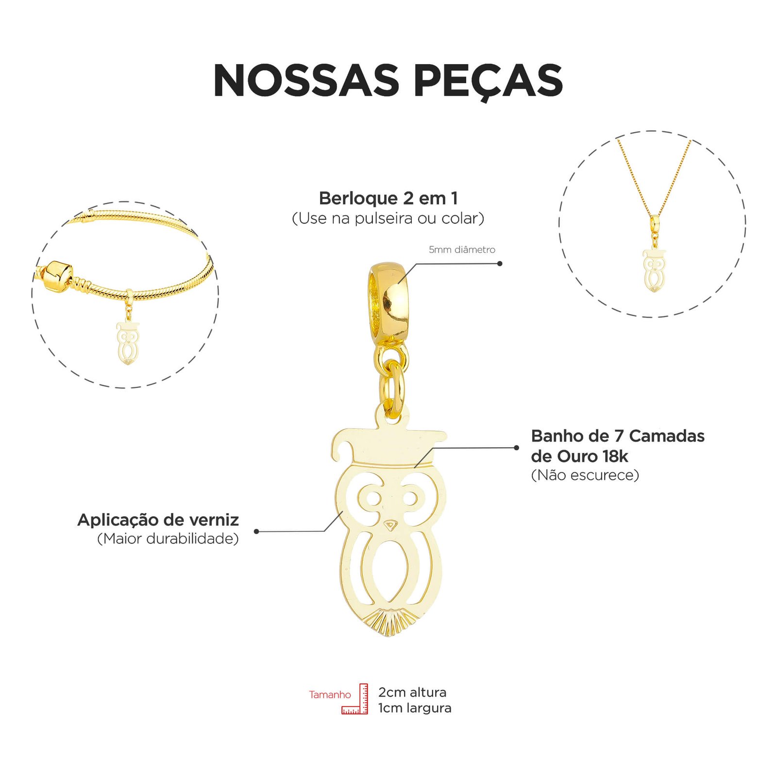 Berloque Profissão Pedagogia Banhado a Ouro 18k