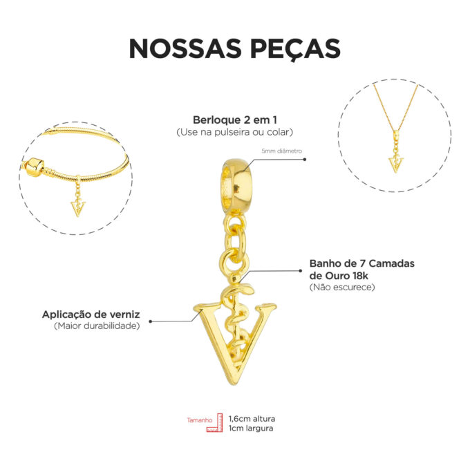 Berloque Profissão Veterinária Banhado a Ouro 18k