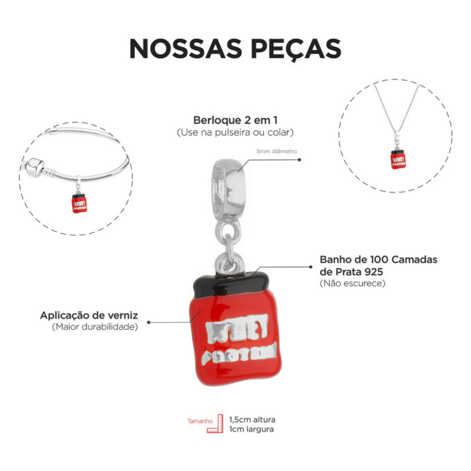 Berloque Whey Academia Banhado a Prata 925
