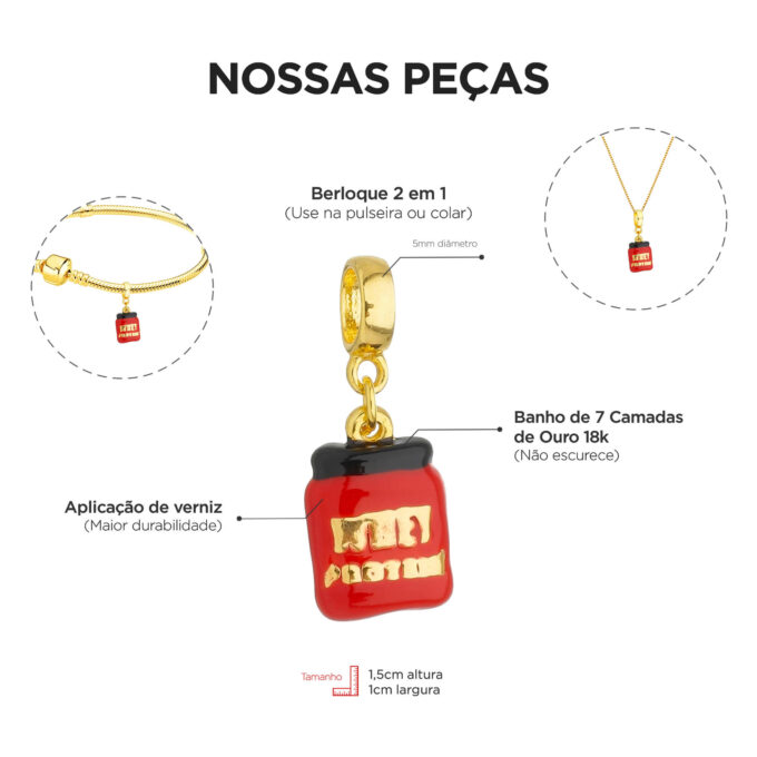 Berloque Whey Academia Banhado a Ouro 18k