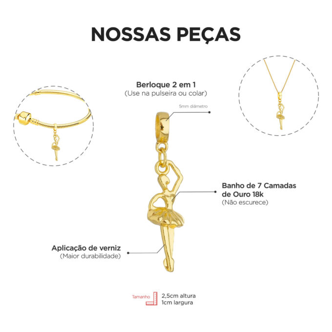 Berloque Bailarina Banhado a Ouro 18k