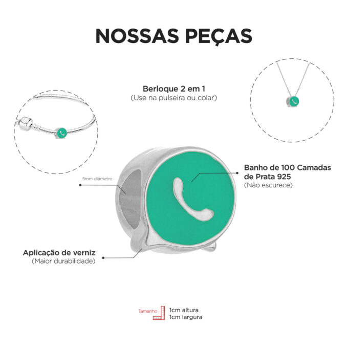 Berloque WhatsApp Separador Banhado a Prata 925