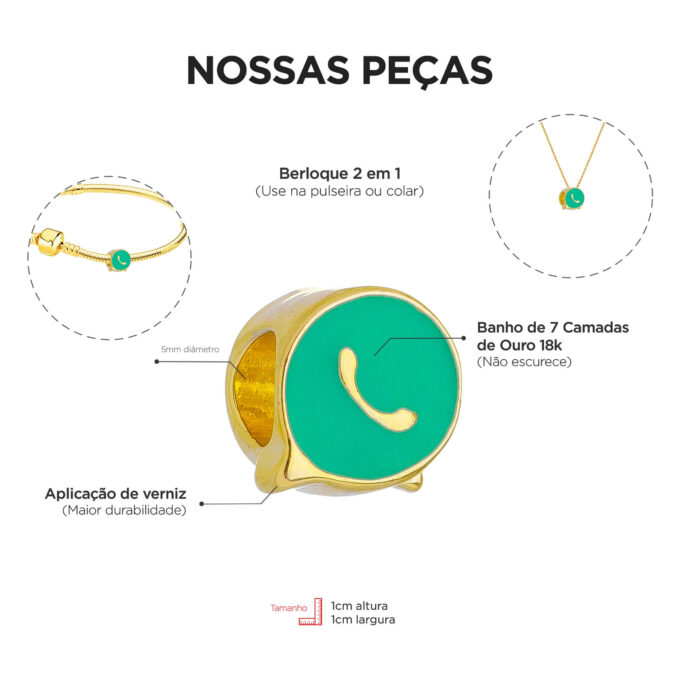 Berloque WhatsApp Separador Banhado a Ouro 18k