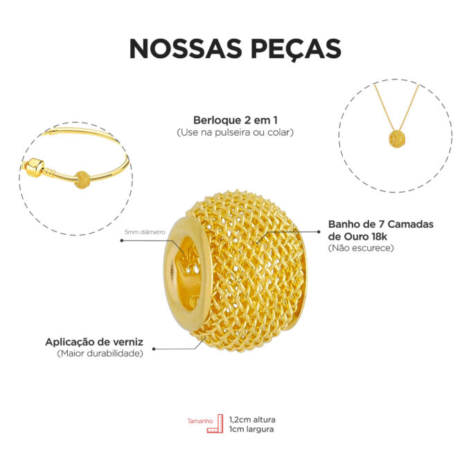 Berloque Separador Murano Telinha Banhado a Ouro 18k