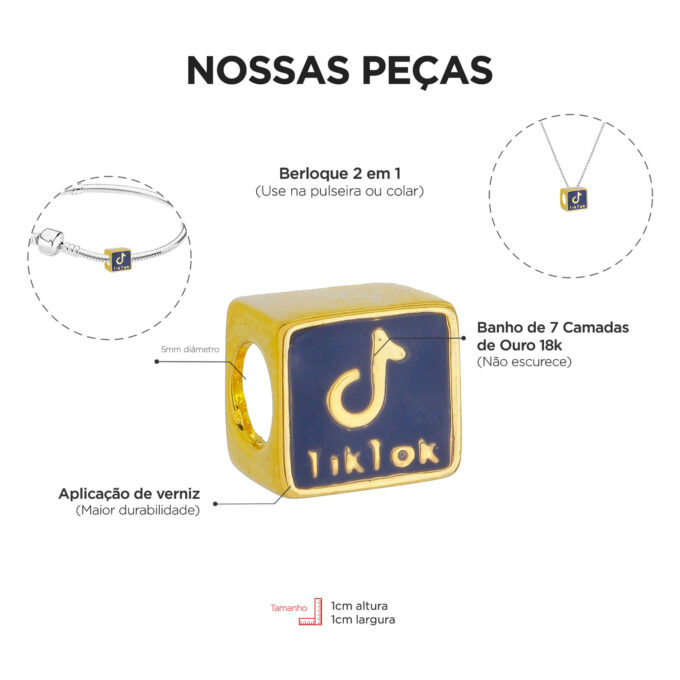 Pulseira TikTok Berloque Banhado a Ouro 18k