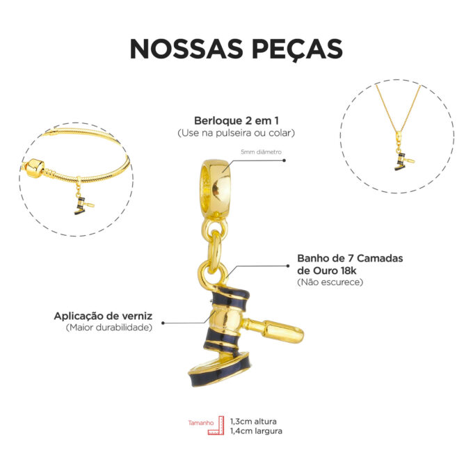Pulseira Advogada Berloque Banhado a Ouro 18k