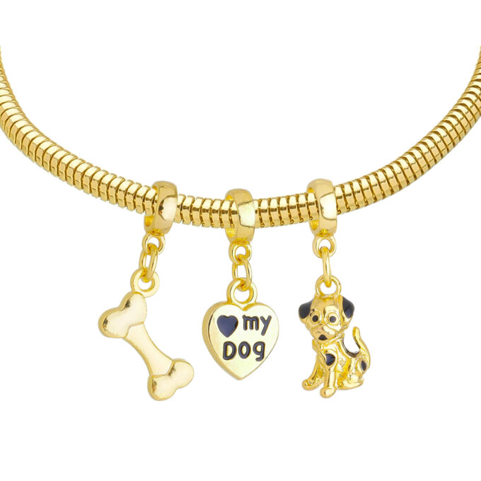 Pulseira Cachorro Love Dog Berloque Banhado a Prata 925