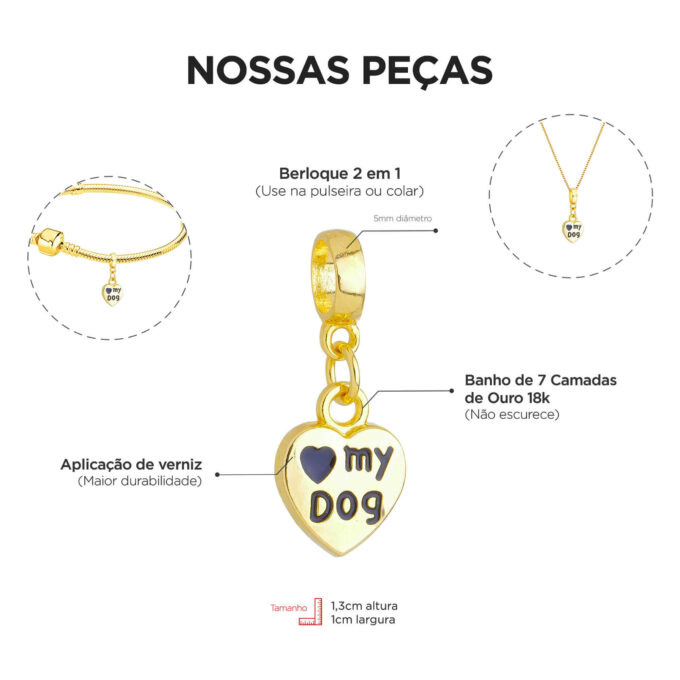 Pulseira Cachorro Love Dog Berloque Banhado a Prata 925