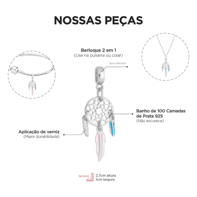 Pulseira Sonhos Berloque Banhado a Ouro 18k