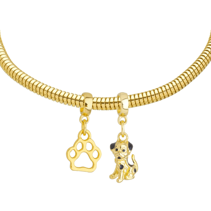Pulseira Pata Cachorro Berloque Banhado a Ouro 18k